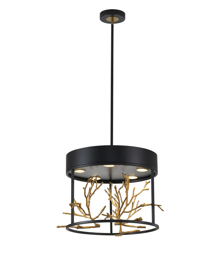 Matte Black Pendant Light with Gold Branch Accent