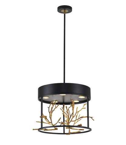 Matte Black Pendant Light with Gold Branch Accent