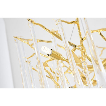 3 Tier Gold Solid Brass Frame Chandelier with Clear Glass Hanging Drops