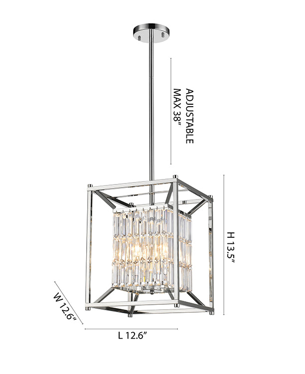 Cage Chandelier With Clear Hanging Crystals