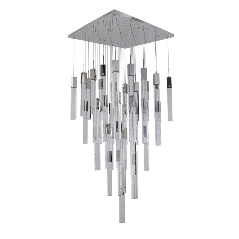 Chrome/Black Flushed Frame Chandelier with Hanging Clear Block Bubble Crystals