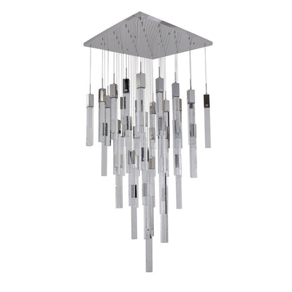 Chrome/Black Flushed Frame Chandelier with Hanging Clear Block Bubble Crystals