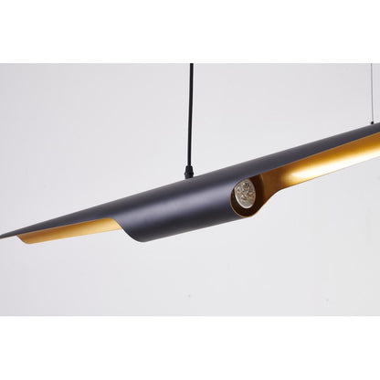 Black Tubed Pendant Light Fixture with Gold Interior