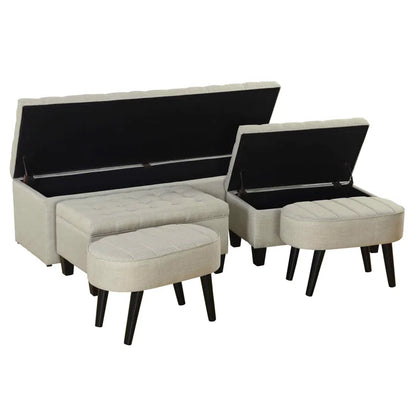 Set of 3 Storage Benches With 2 Ottomans (5-Piece Set)