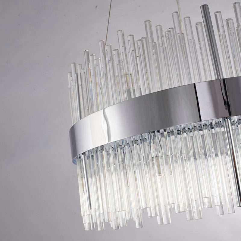 Chrome Halo Frame Chandelier with Clear Glass Rods
