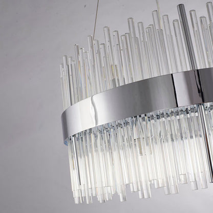 Chrome Halo Frame Chandelier with Clear Glass Rods