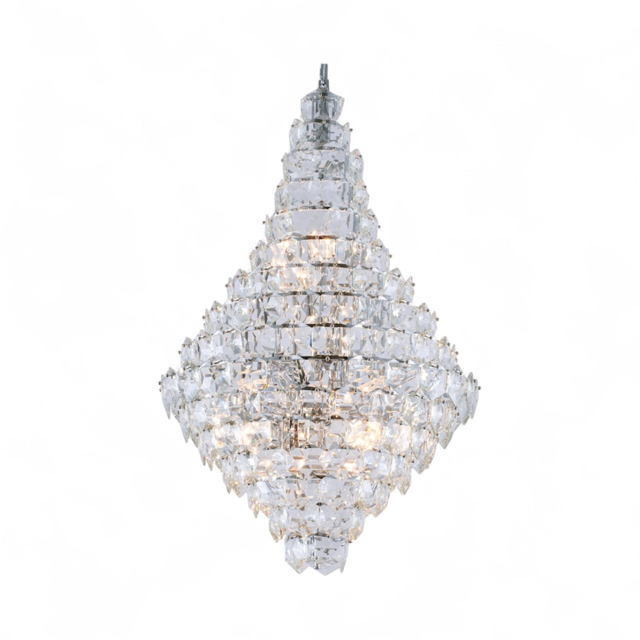 Chrome Frame Chandelier With Clear Hanging Crystals