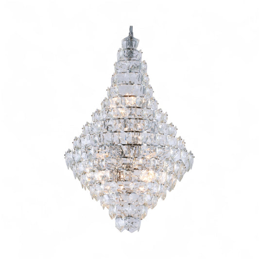 Chrome Frame Chandelier With Clear Hanging Crystals
