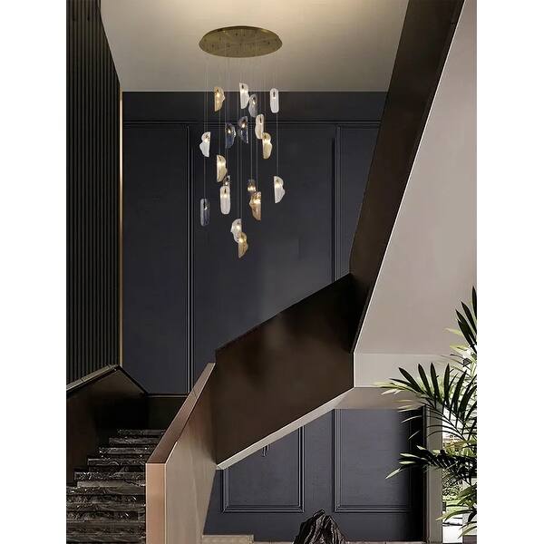 Brass Metal Frame Chandelier with Clear, Smoke, and Amber Glass Pendants