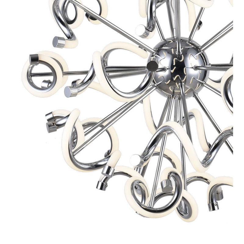 Chrome Spiral LED Chandelier – Modern Round Pendant with Silicone Diffusers
