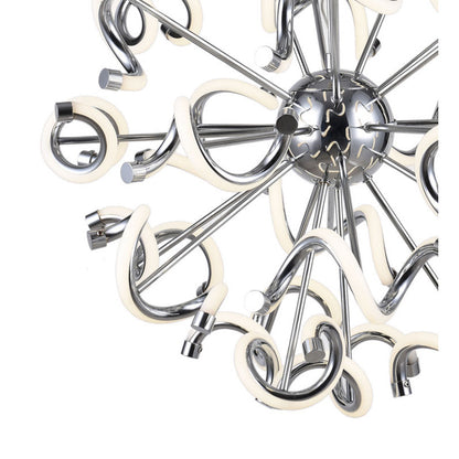 Chrome Spiral LED Chandelier – Modern Round Pendant with Silicone Diffusers