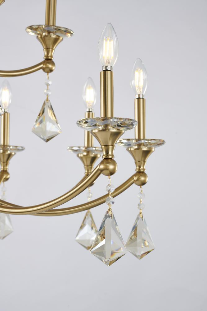 Two-Tier Satin Brass Frame with Champagne Hanging Crystals Accents