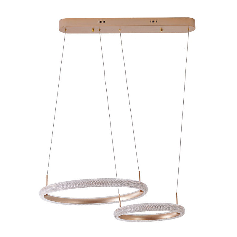 Gold Two Interlocked Ring LED Chandelier With A Clear Acrylic Diffuser