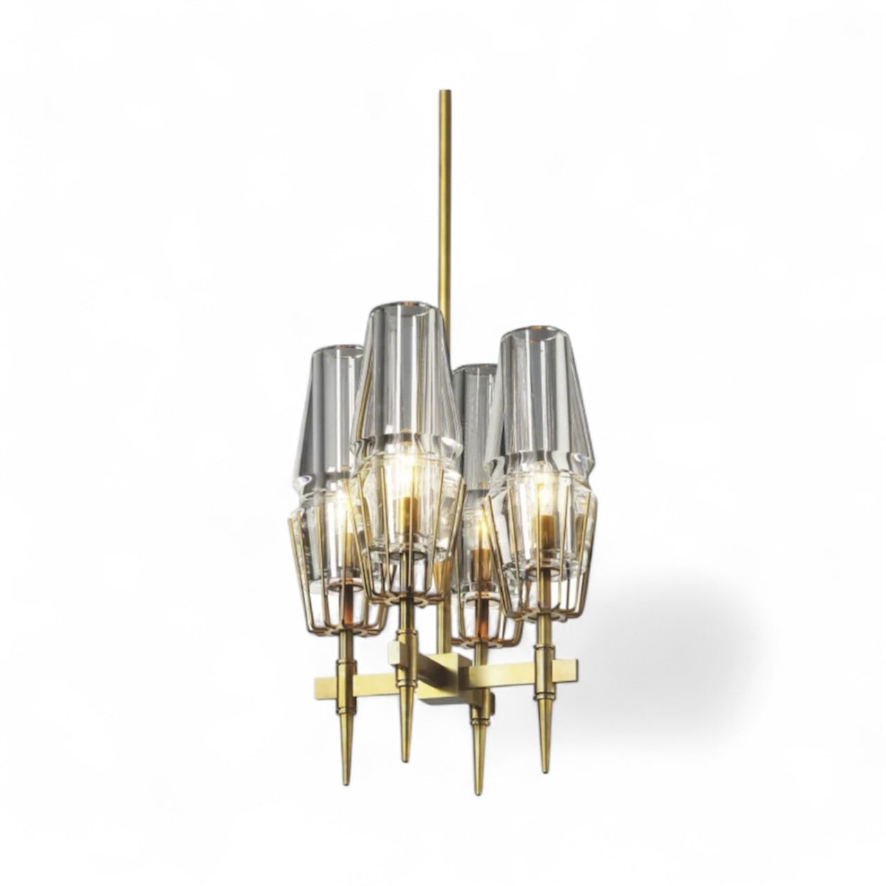 Golden Brass Light Fixture with Clear Glass Shades