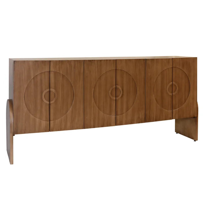 Cherry Solid Wood 6 Door Mid-century Bullseye Console