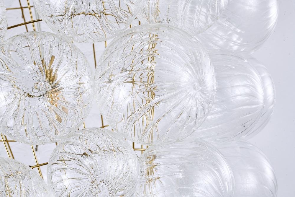 Brass Frame Chandelier featuring Clear Swirl Glass Shades