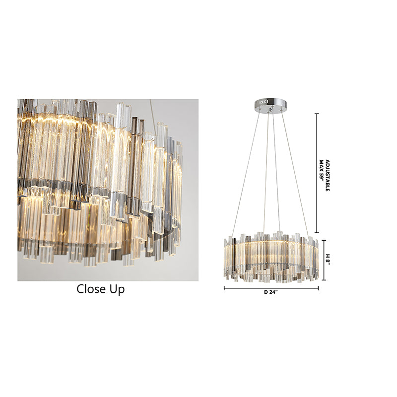 Round Clear & Smoke Glass LED Chandelier