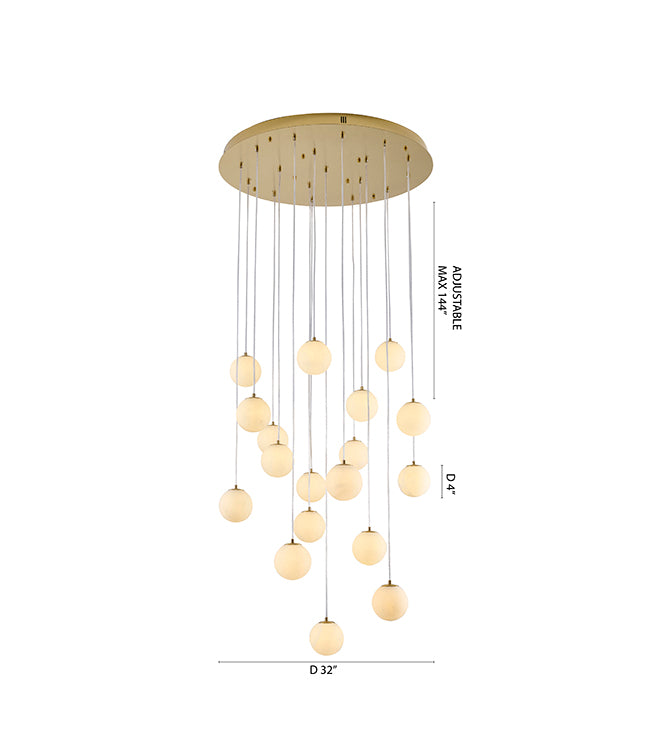 Brass Stainless Steel Chandelier With Alabaster Pendants