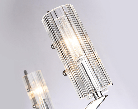 CHROME FRAME CEILING FIXTURE WITH CLEAR GLASS CYLINDER SHADES