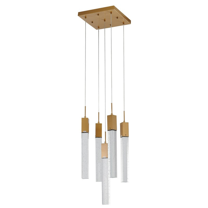 Flushed Chrome Frame Chandelier with Hanging Clear Block Crystal Pendants