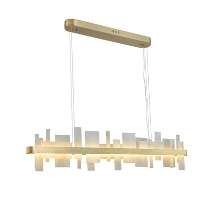 Brushed Gold Linear LED Chandelier with White Stone Accents