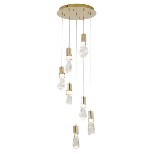 Brushed Gold Chandelier With Crystal Pendants