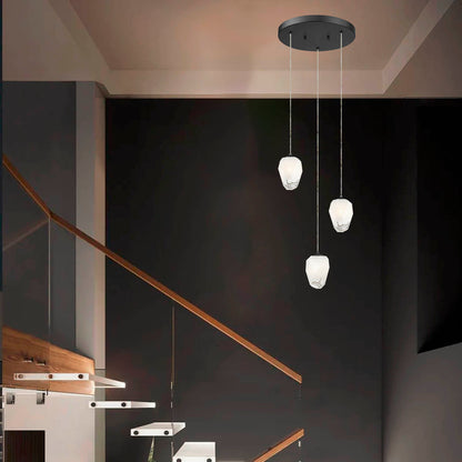 Round Black Frame Chandelier with White Glass Hanging Pendants