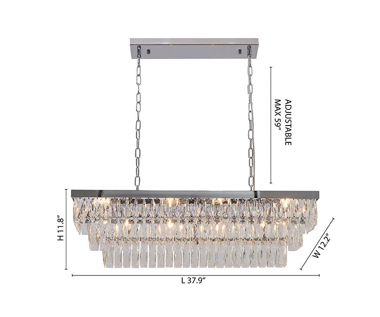 Rectangular Chandelier With Clear Hanging Crystals