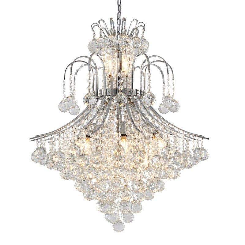 Chrome Frame Waterfall Chandelier with Clear Hanging Crystals