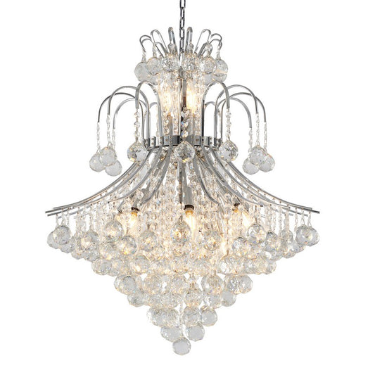 Chrome Frame Waterfall Chandelier with Clear Hanging Crystals