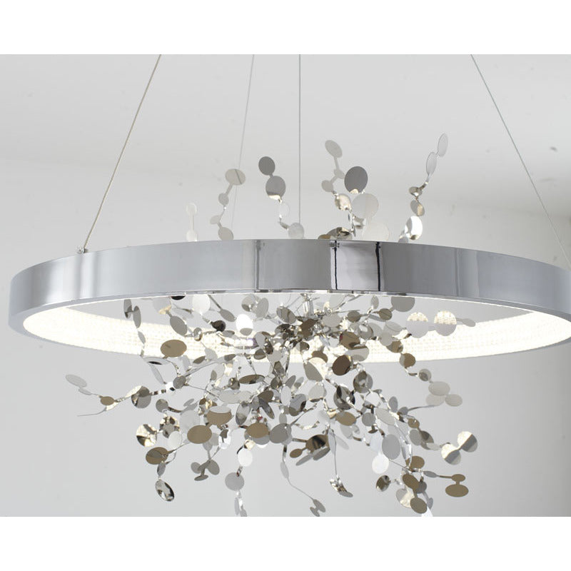 Chrome LED Chandelier with Stainless Steel Confetti Interior – 24"