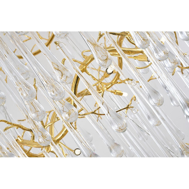 3 Tier Gold Solid Brass Frame Chandelier with Clear Glass Hanging Drops