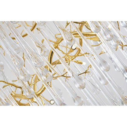 3 Tier Gold Solid Brass Frame Chandelier with Clear Glass Hanging Drops