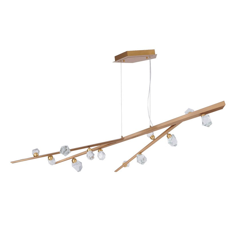 Gold Hairline Finish Branch Chandelier With Clear Bubble Crystal Accents