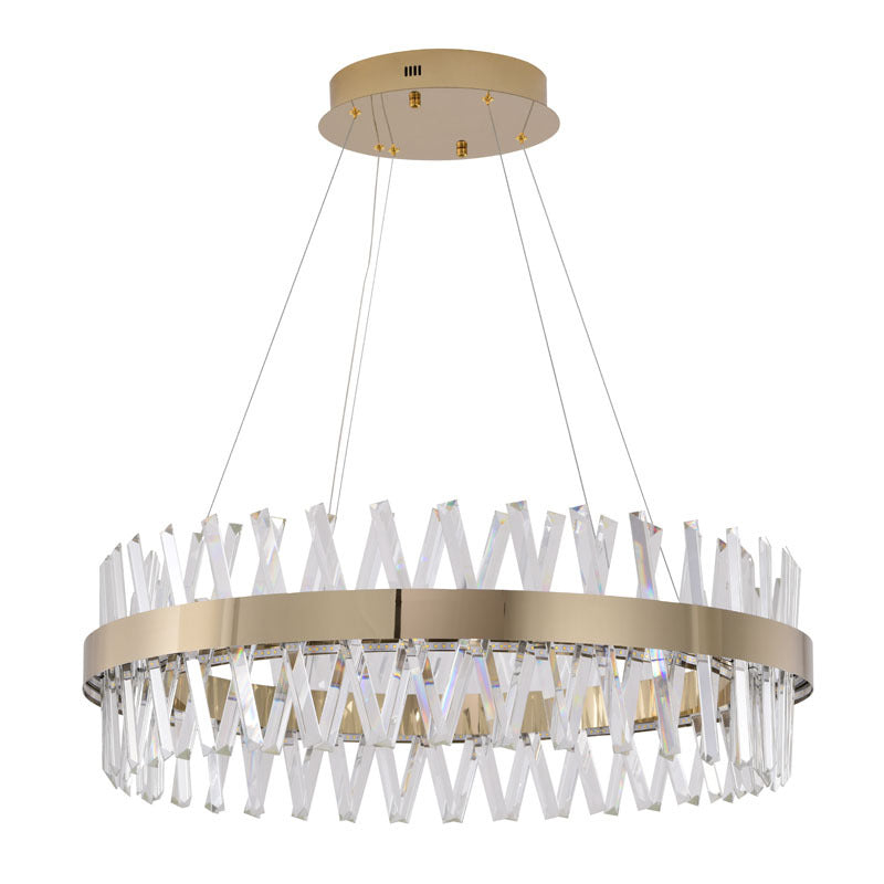 Round Gold Frame Chandelier With Clear Crystals
