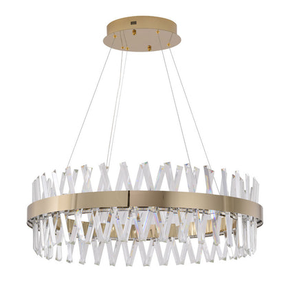 Round Gold Frame Chandelier With Clear Crystals