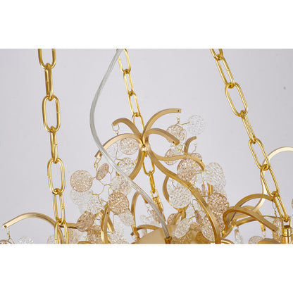 Gold Chandelier With Clear & Champagne Glass Hanging Petals