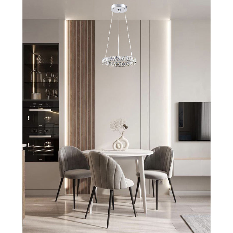 Chrome LED Chandelier – Clear Crystal Halo Ring Pendant Light