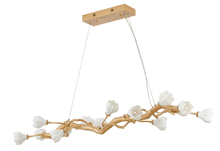 Gold Branch Chandelier WITH White Ceramic Flower Shades