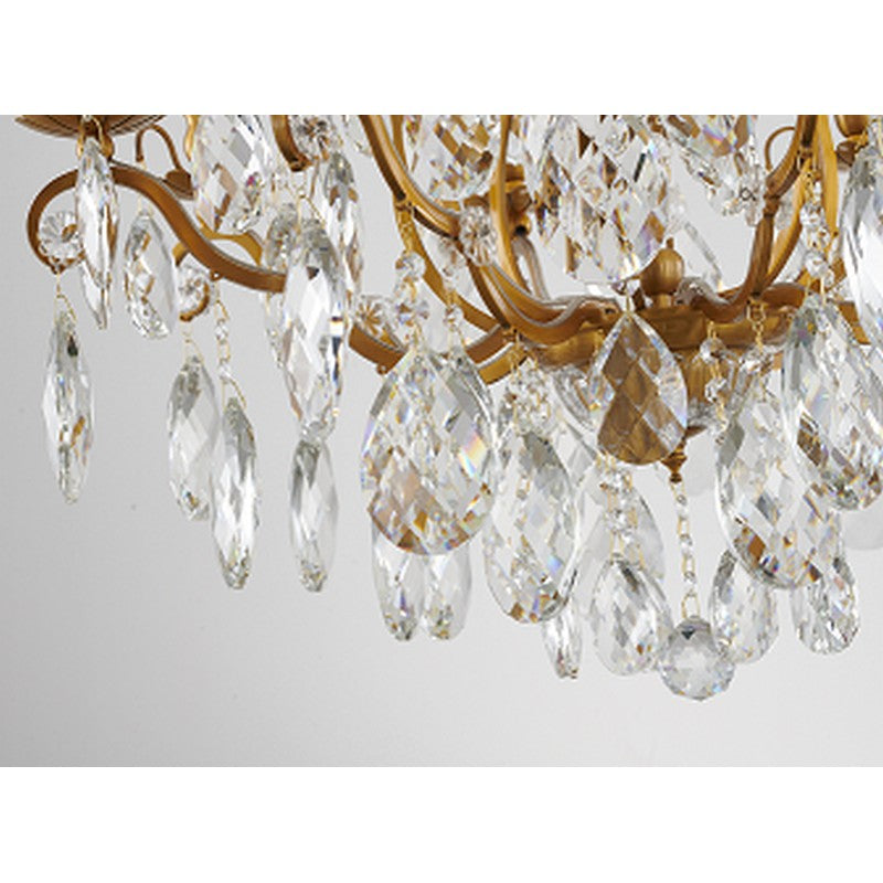Brass Iron Frame Chandelier with Clear Hanging Crystals