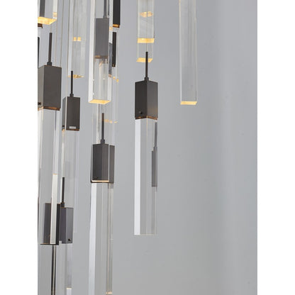 Flushed Black Gun Metal Frame Chandelier with Hanging Clear Block Pendant Crystals