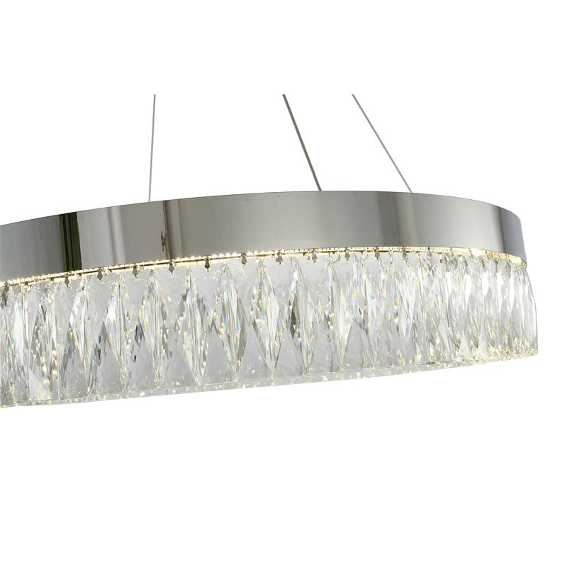Round Chrome LED Chandelier With Clear Hanging Crystals