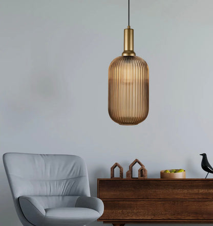 White Ribbed Glass Pendant