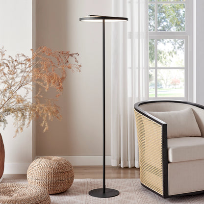 Floor Lamp Satin Black Iron & Wood