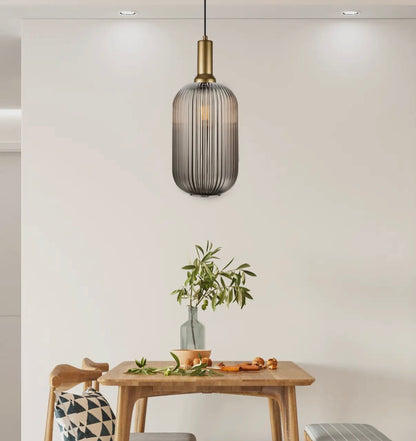White Ribbed Glass Pendant