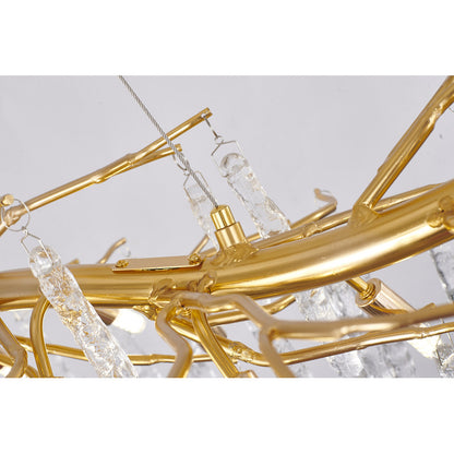 Gold Aluminium Branch Chandelier With Clear Glass Hanging Drops