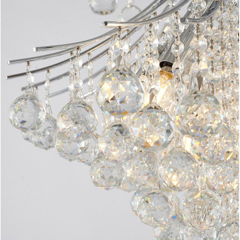 Chrome Frame Waterfall Chandelier with Clear Hanging Crystals
