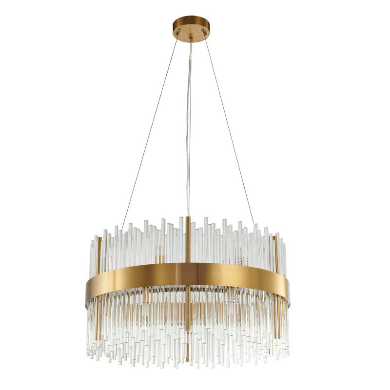 Gold Halo Frame Chandelier with Clear Glass Rods