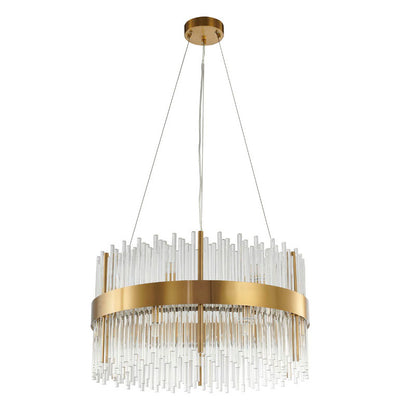 Gold Halo Frame Chandelier with Clear Glass Rods