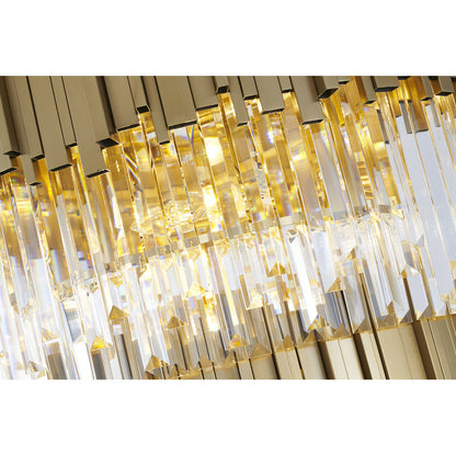 Six Tier Brushed Brass Chandelier With Clear Hanging Crystals